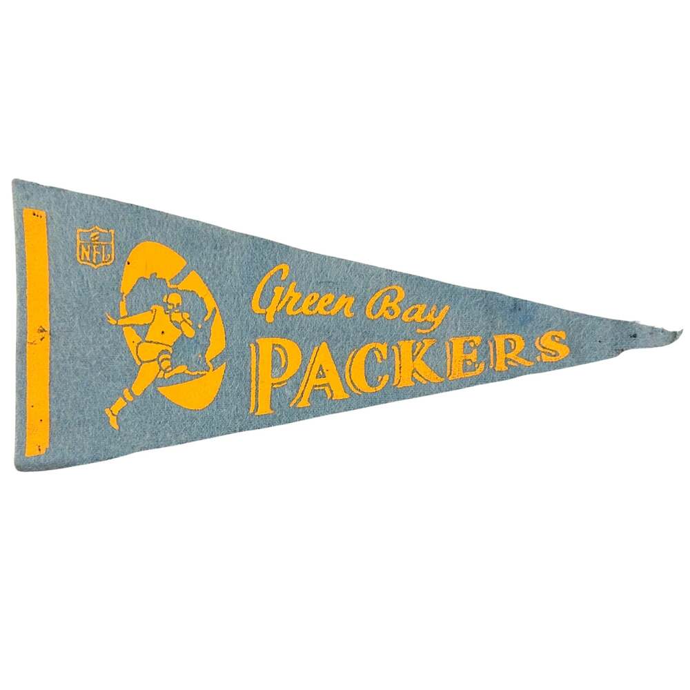 Vintage 1960s Green Bay Packers Mini Felt Pennant NFL Blue Yellow Wall Decor